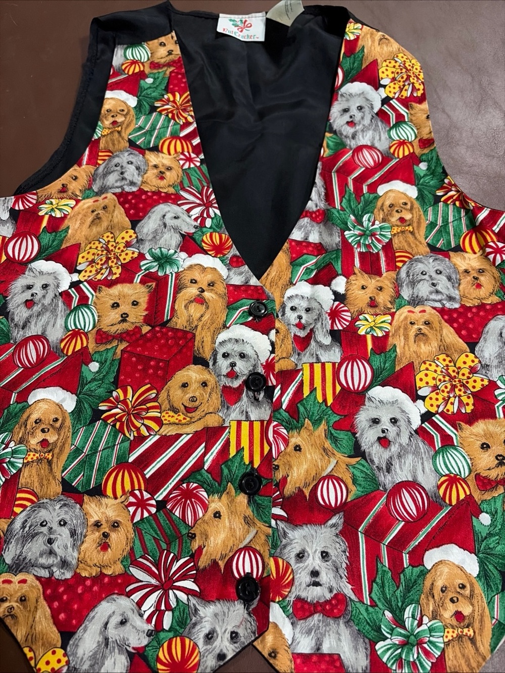 Nutcracker Women's Holiday Dog Print Vest - Red & Green 90s
